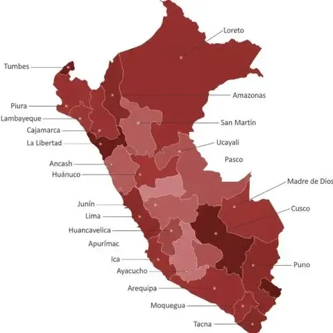 Mapa de cobertura nacional PRASEN: Implementación y soporte de software en todo el Perú